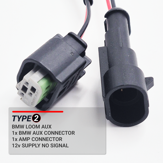 BMW Auxiliary Power Y-Splitter Harness — 12V Single Ampseal Output and 12v BMW Output Type 2
