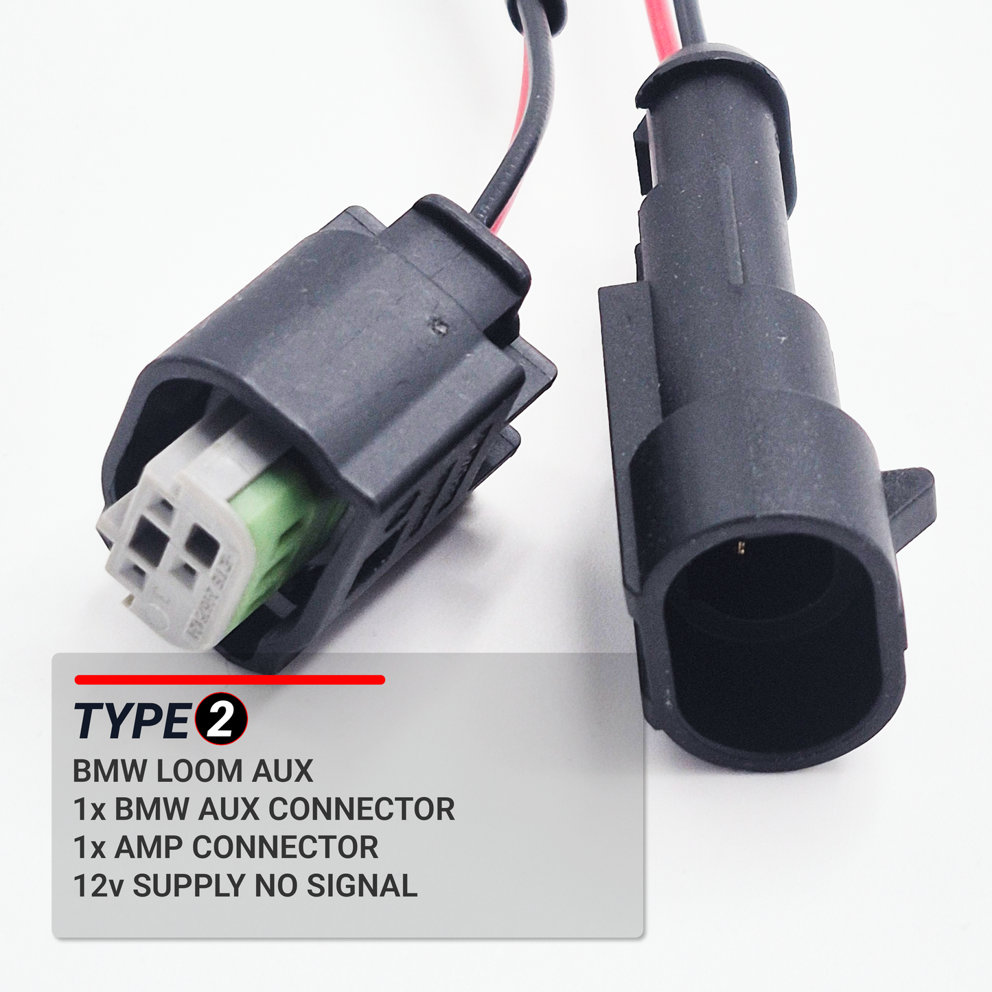 BMW Auxiliary Power Y-Splitter Harness — 12V Single Ampseal Output and 12v BMW Output Type 2