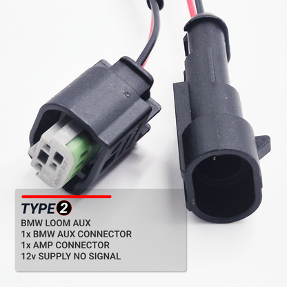 BMW Auxiliary Power Y-Splitter Harness — 12V Single Ampseal Output and 12v BMW Output Type 2